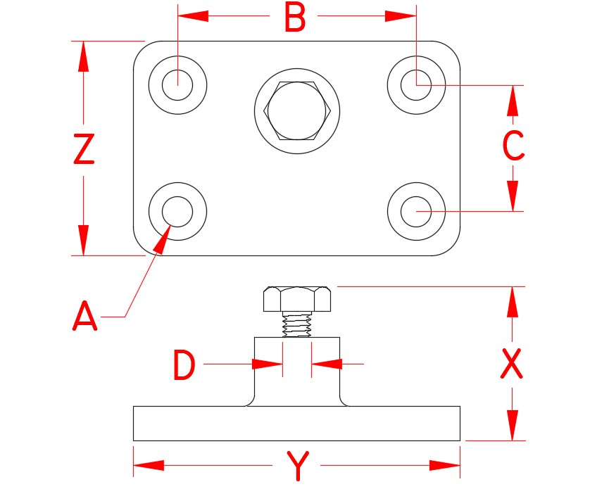 Stainless Steel Deck Hinges - 80 Degrees and Side, Railing and Bimini, S3682-1000, Line Drawing